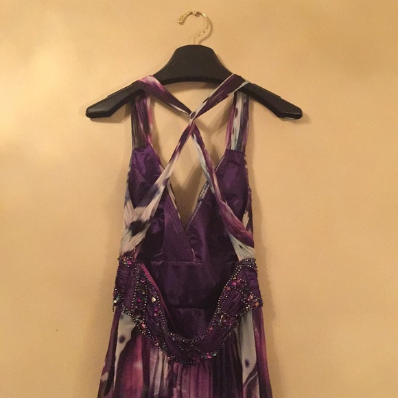 La Femme Purple Floral Beaded Prom Dress Size 8 - Picture 7 of 8